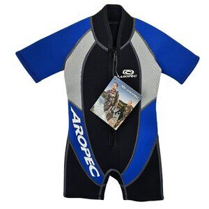 Aropec Kids Shorty Wet Suite Kids 2 Blue Black Neoprene Zip Front Short Slv NWT